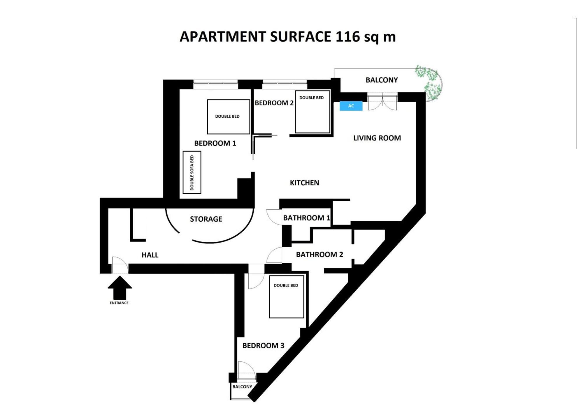 Spacious 3Br Apartment With Ac In Living Room, 2 Balconies Krasków Eksteriør bilde